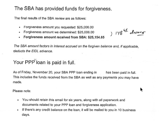Sample PPP Loan Forgiveness Letter Image