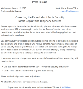 SSA Press Release